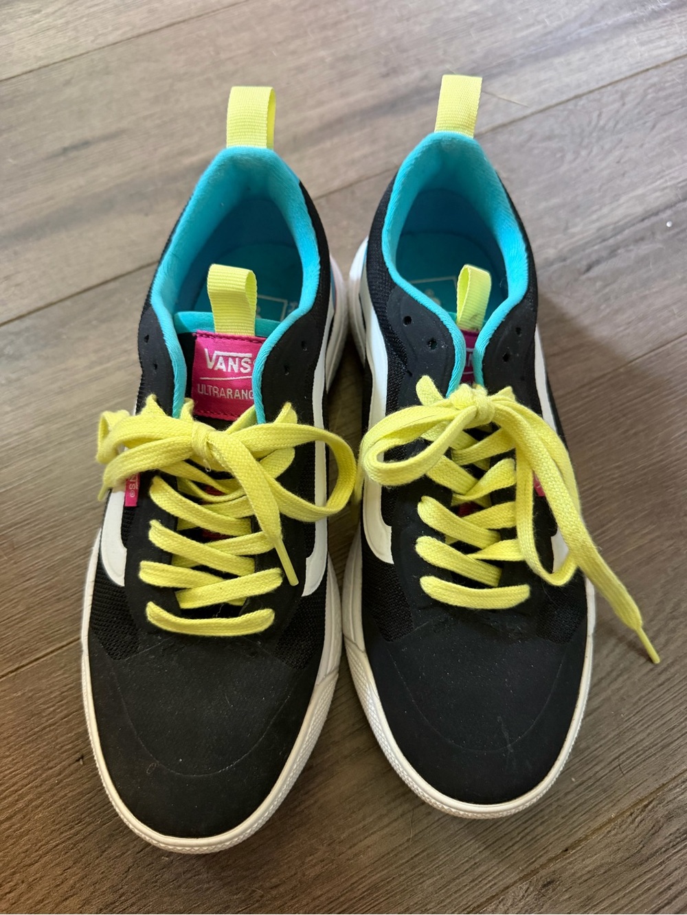 Vans Black Sneakers with Yellow Laces & Teal Lining